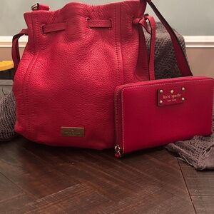 Kate Spade Vibrant Red Bucket Bag and Wallet Set
